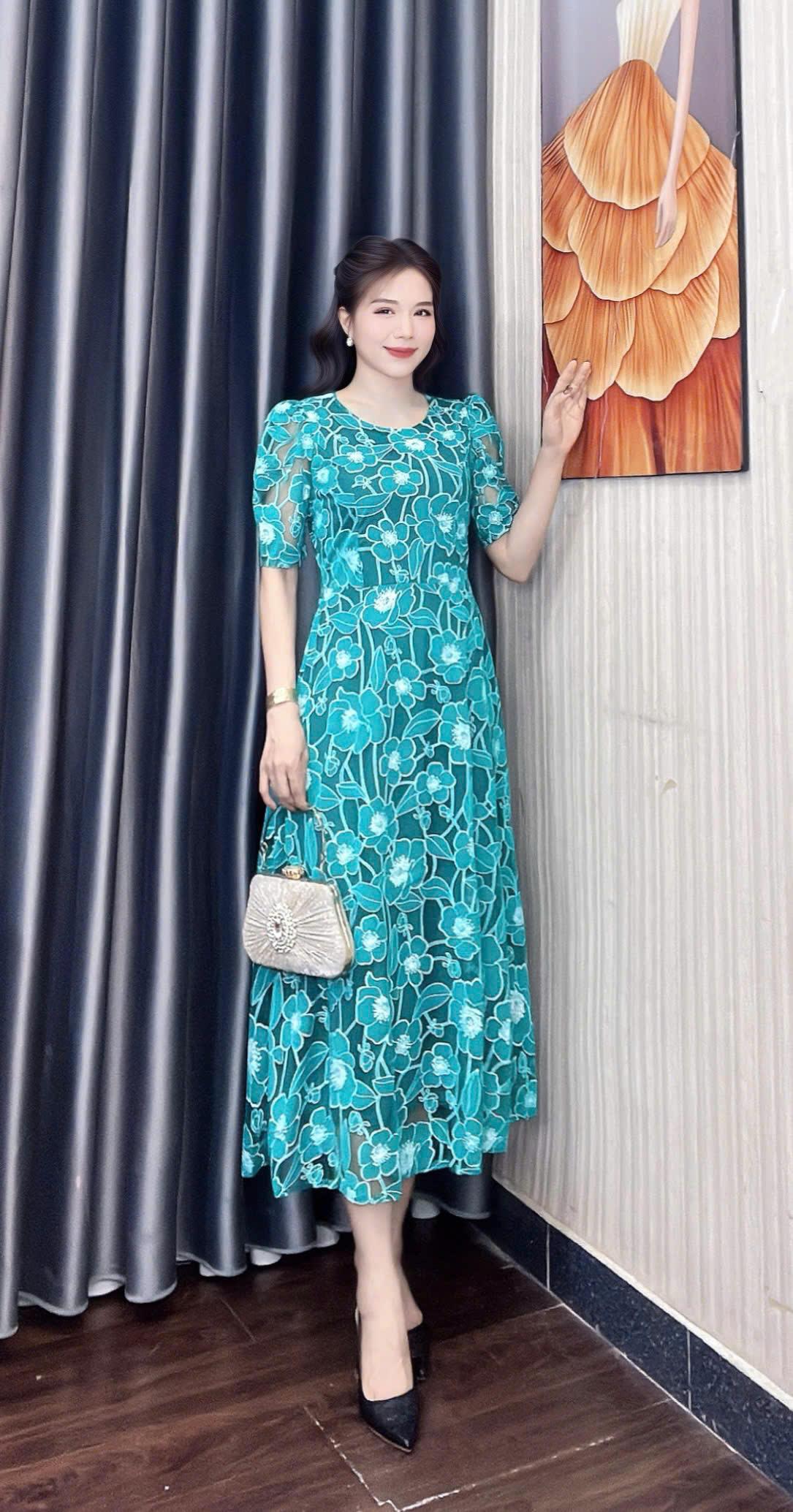 Dam ren luoi ep hoa hoa tiet van noi mau xanh f215 2