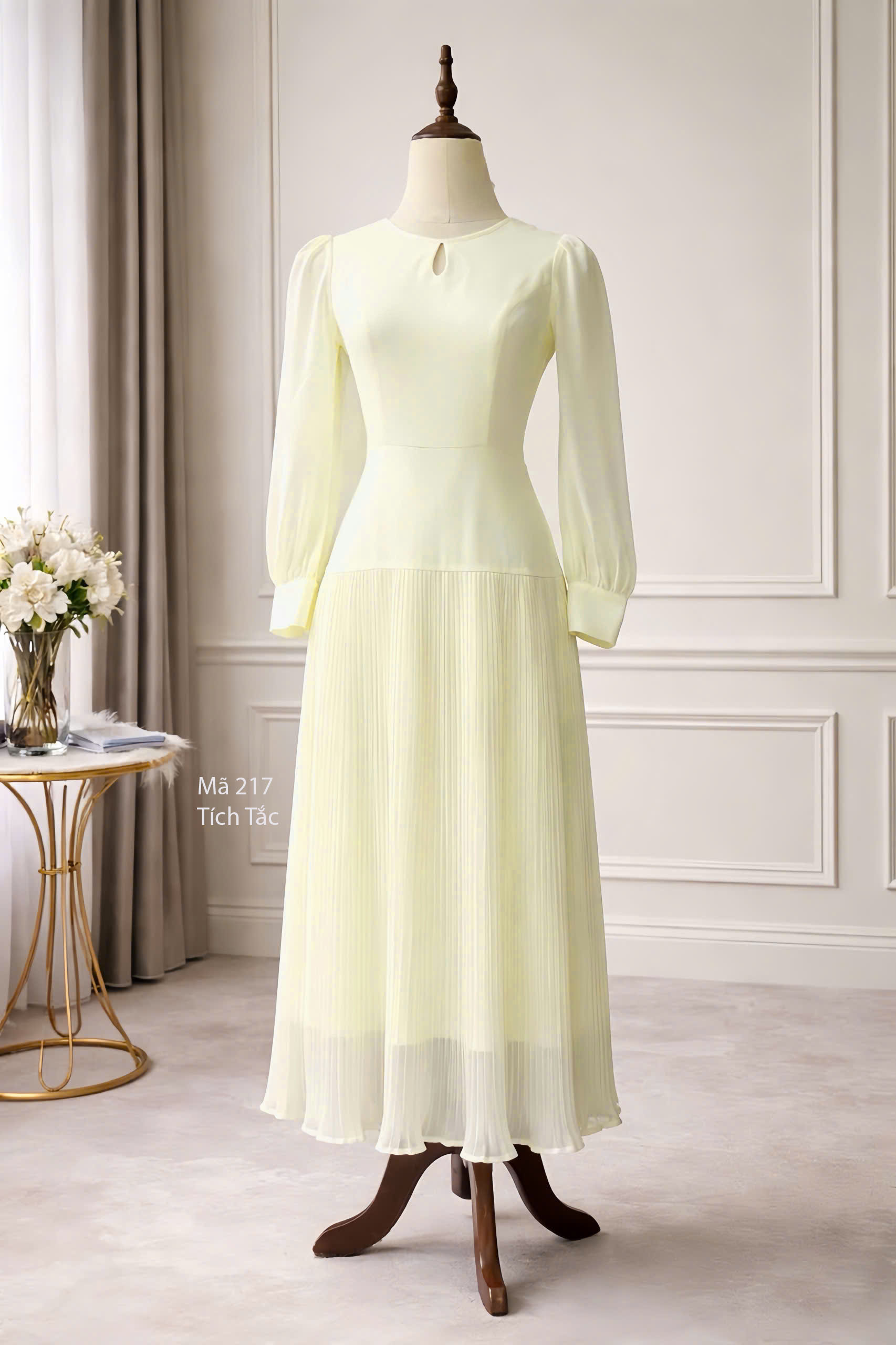 Dam dap ly co giot nuoc tay dai mau vang kem f217 3