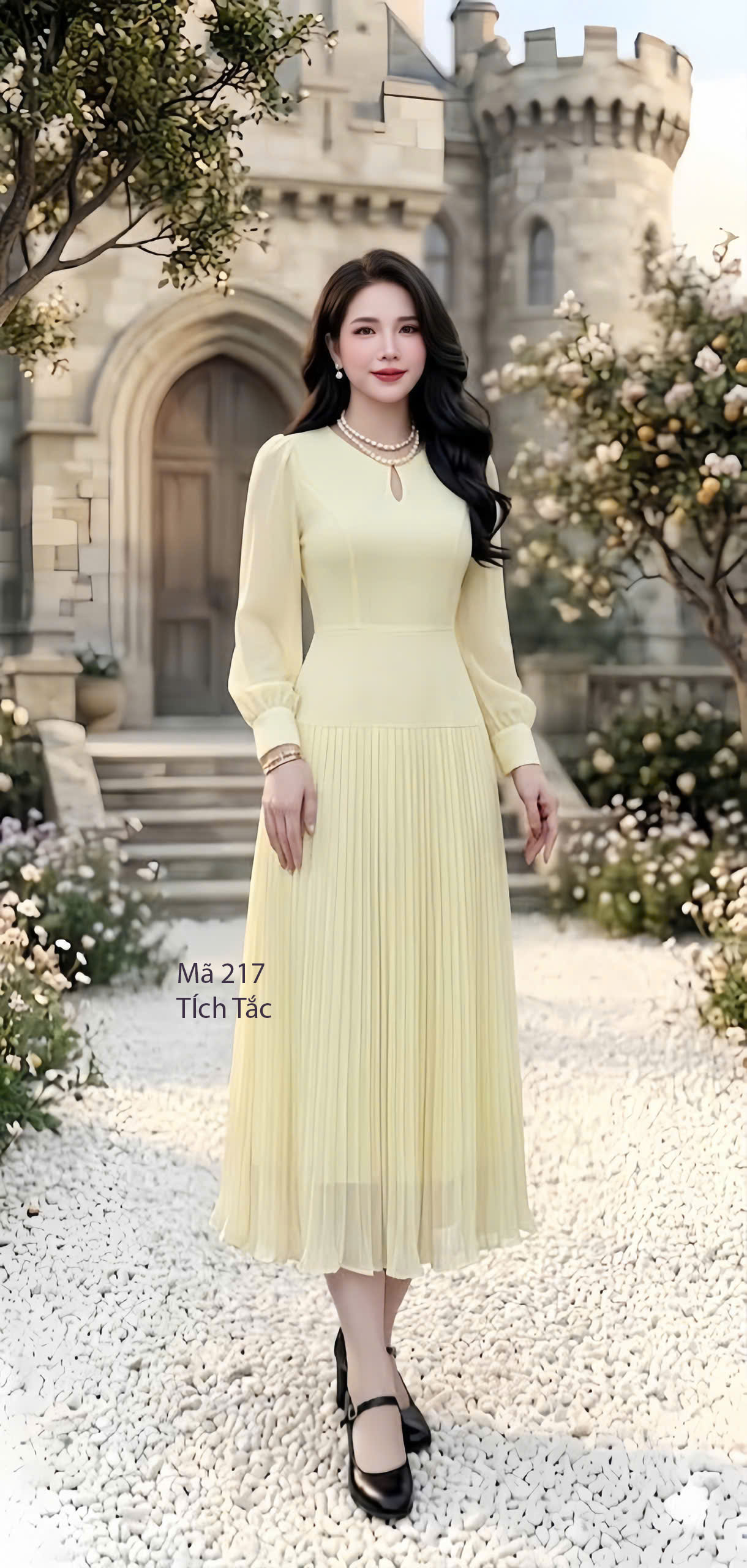 Dam dap ly co giot nuoc tay dai mau vang kem f217 4