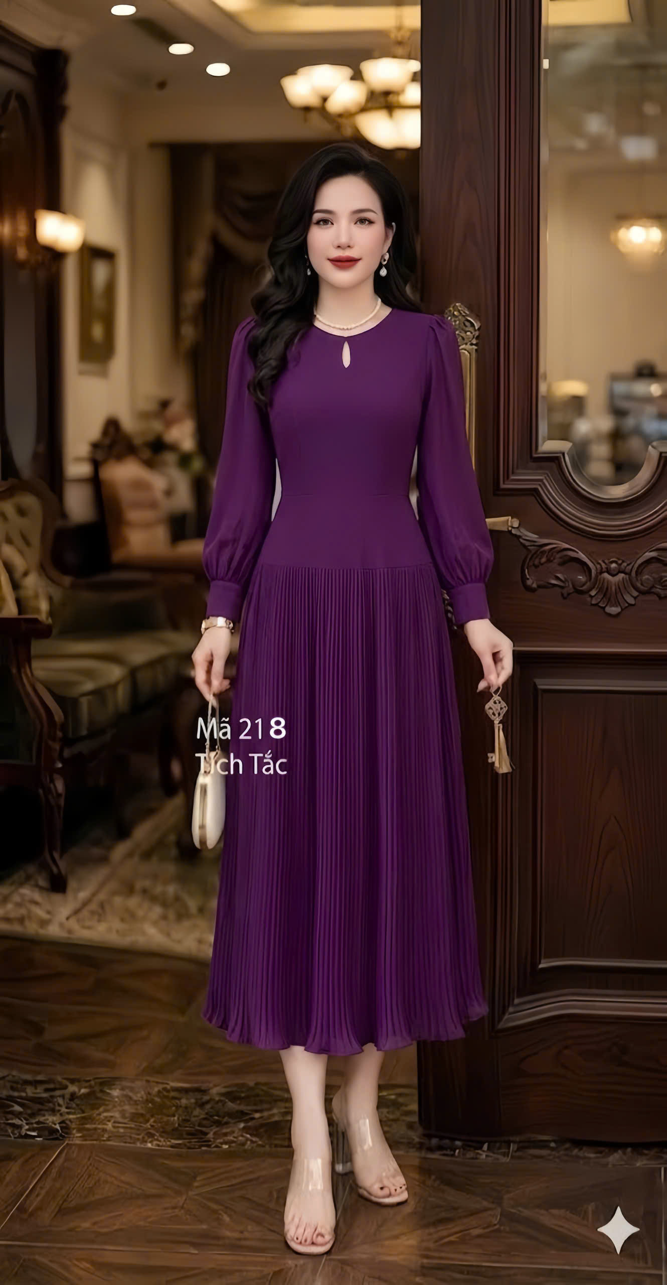 Dam dap ly co giot nuoc tay dai mau tim f218-1