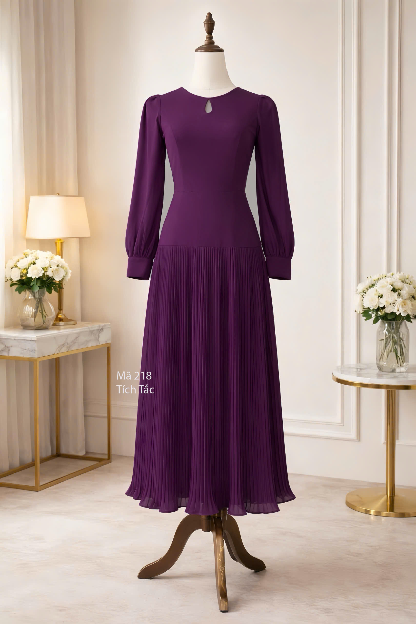 Dam dap ly co giot nuoc tay dai mau tim f218 3