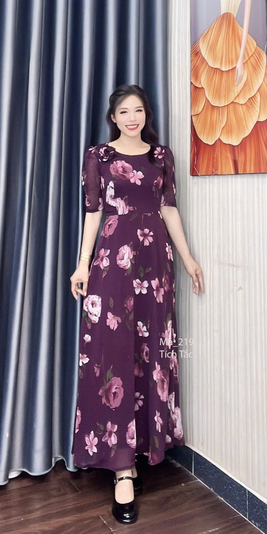 Dam maxi voan co tron bong nen do tim f219 4