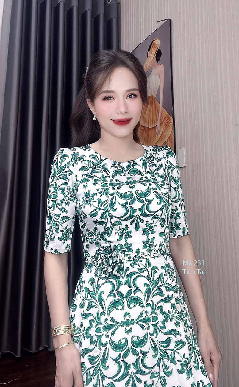 Dam maxi lua nen trang hoa xanh f231 9