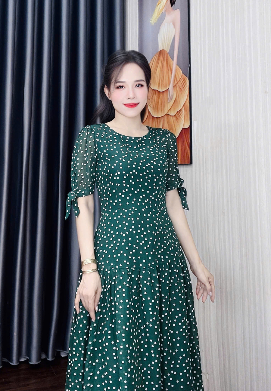 Dam co tron tang xanh la cham bi trang f241-227