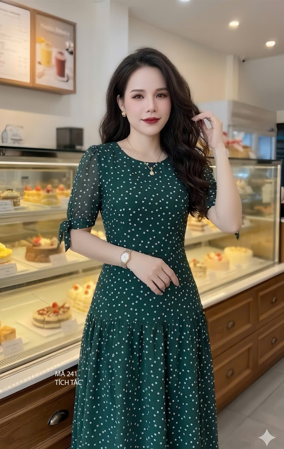 Dam co tron tang xanh la cham bi trang f241 2
