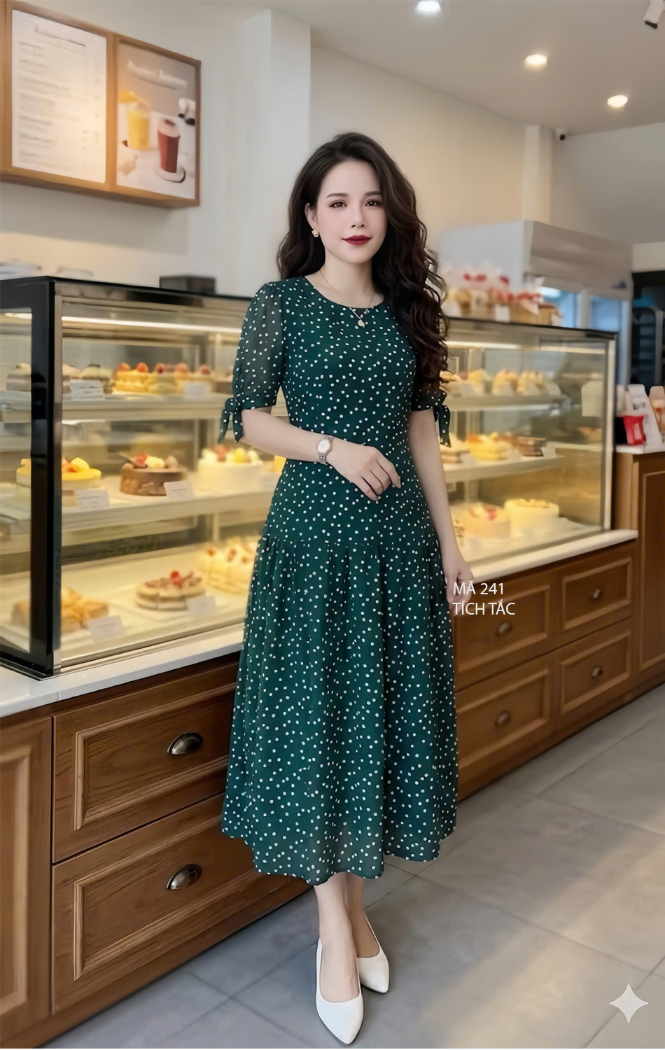 Dam co tron tang xanh la cham bi trang f241 3