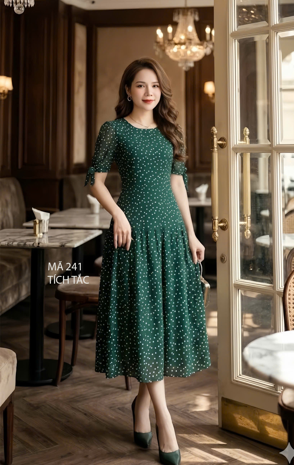 Dam co tron tang xanh la cham bi trang f241 5