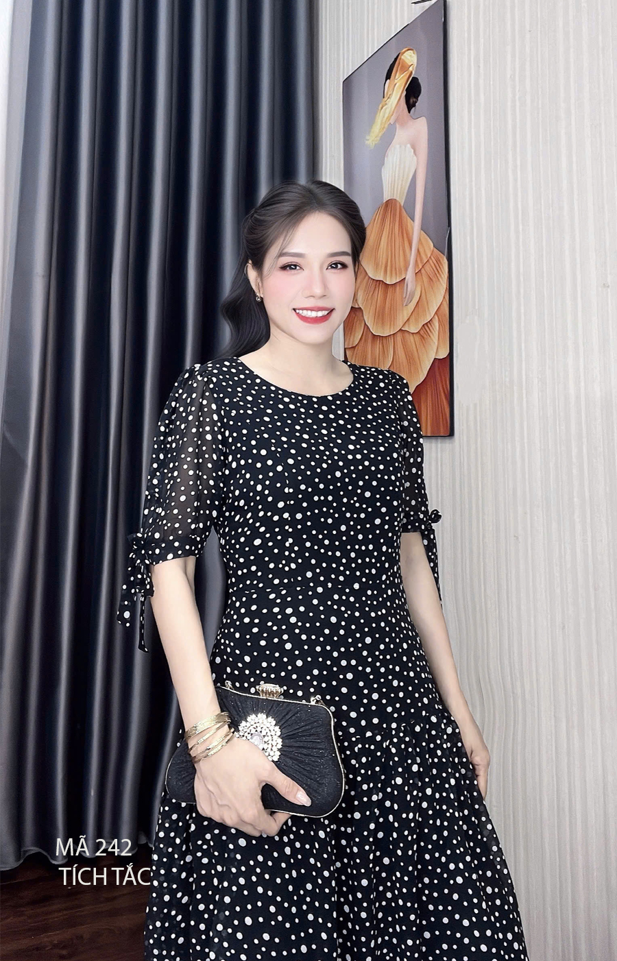 Dam co tron tang mau den cham bi trang f242 8