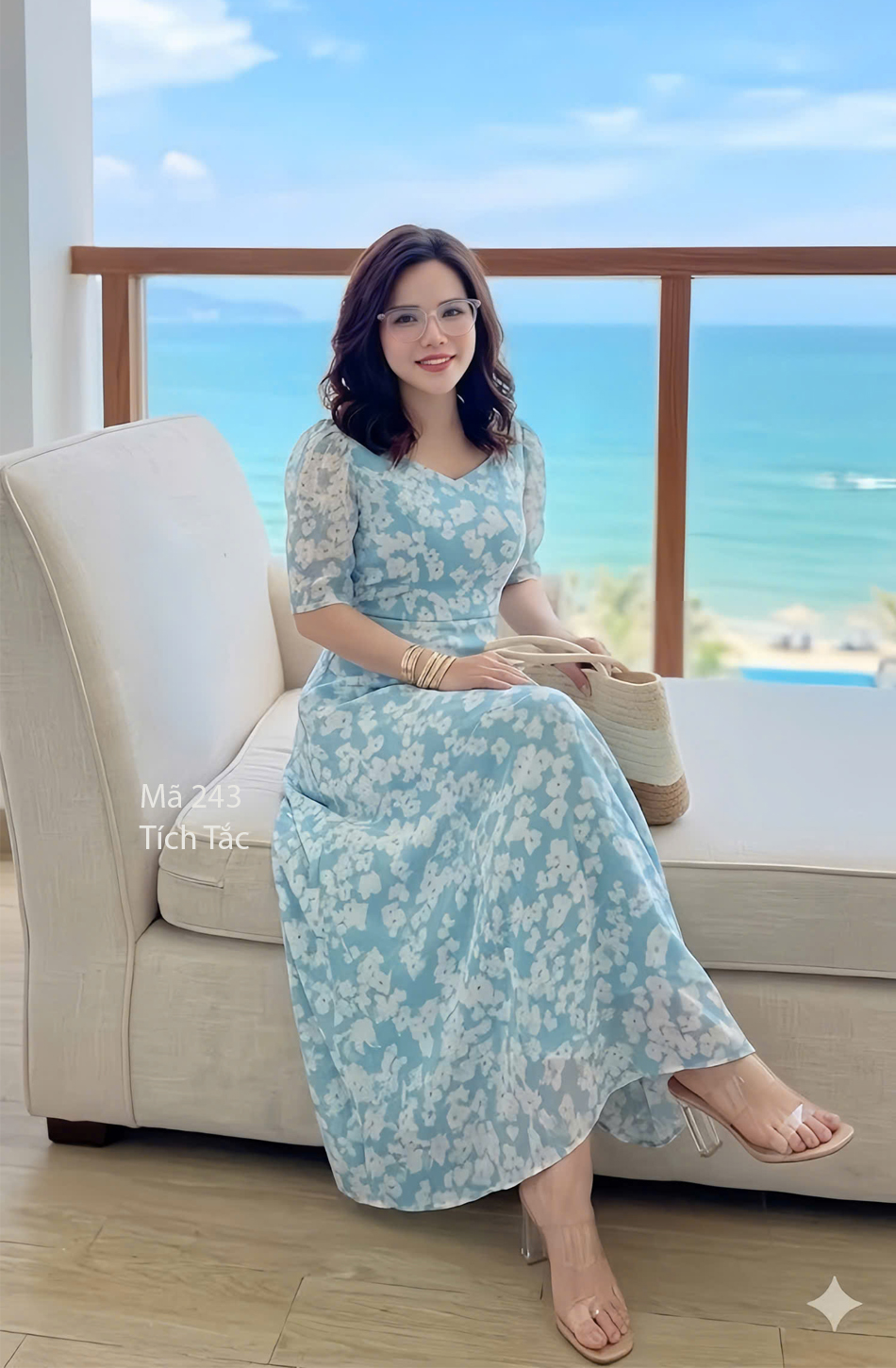 Dam maxi voan co tim bong trang nen xanh bien f243 3