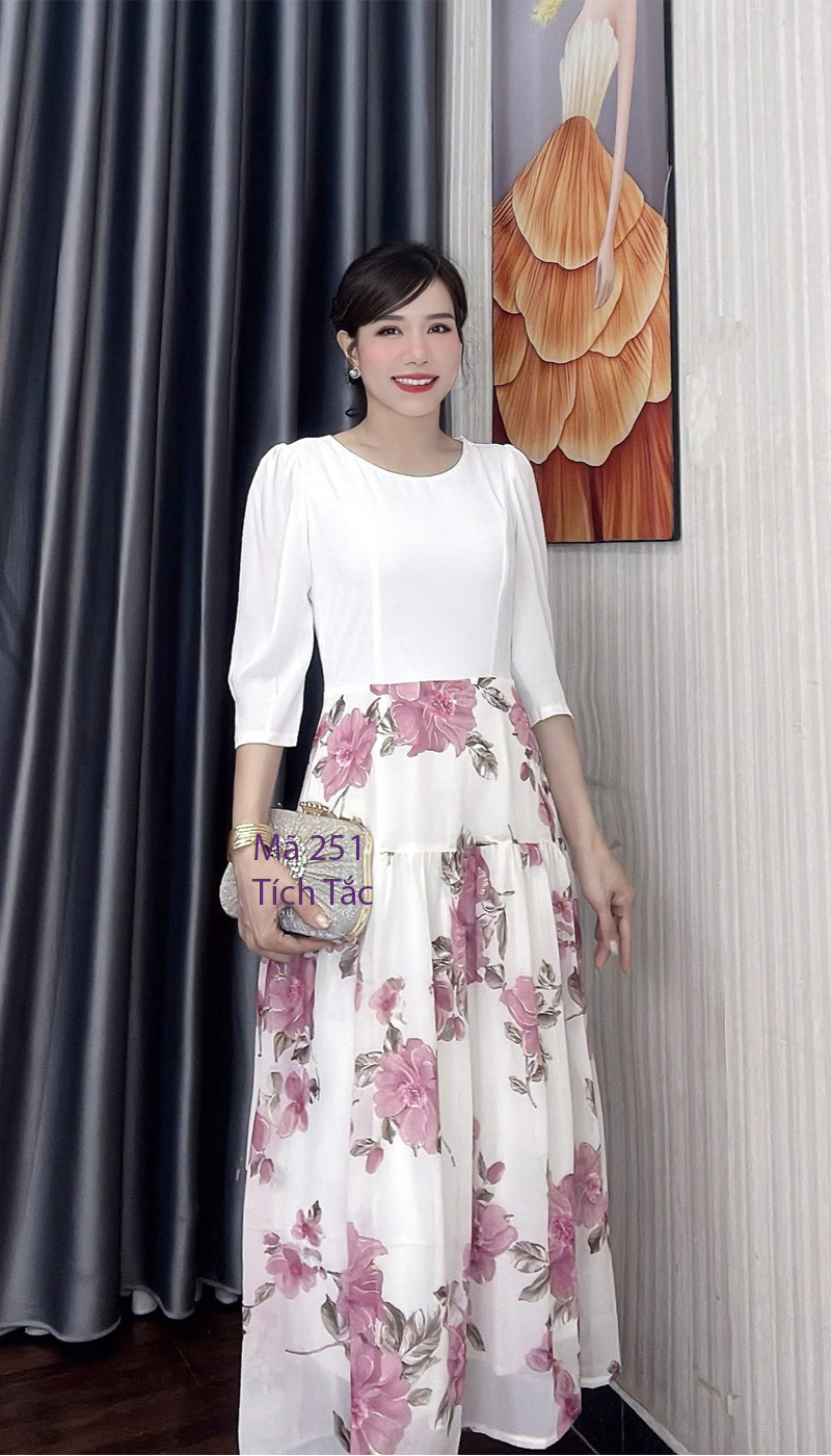 Dam voan co tron phoi hoa tiet bong hong f251 8