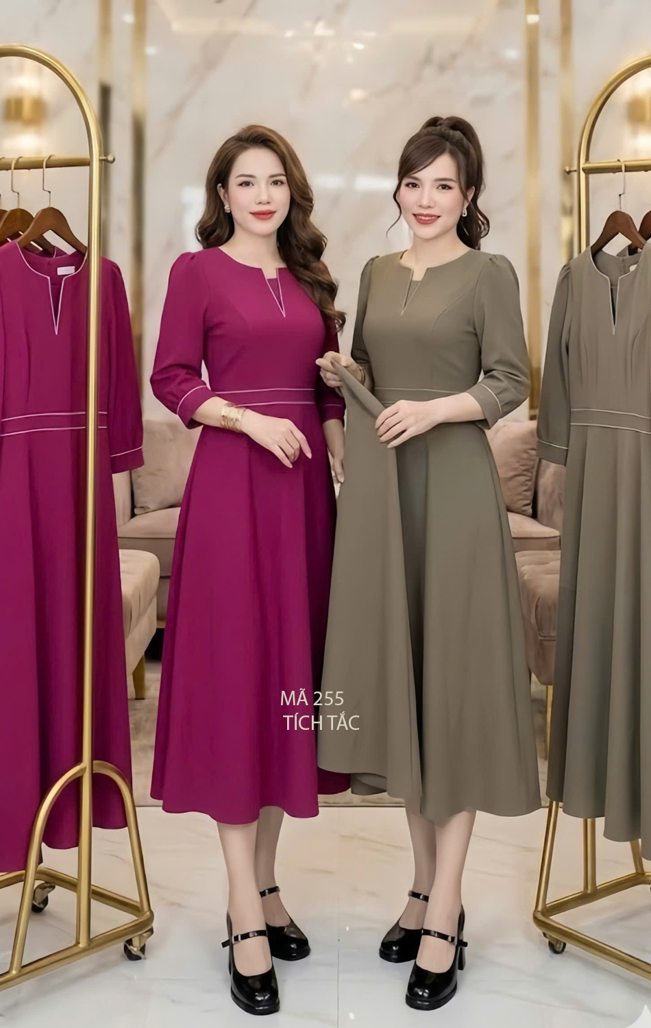 Dam xoe co xe v chan chi mau nau f255 7