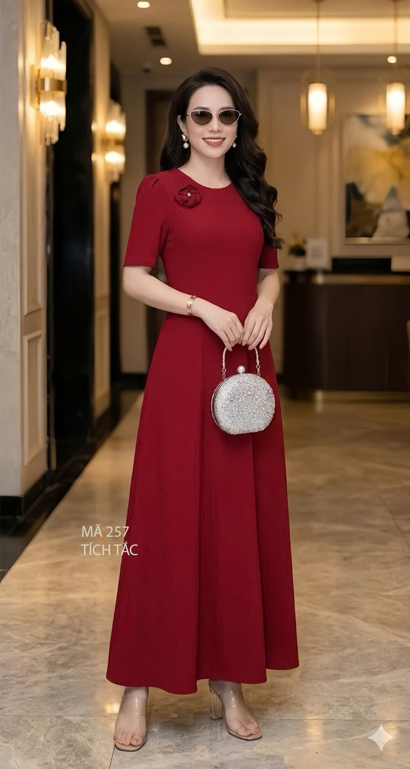 Dam maxi tam y kem hoa roi mau do f257 7