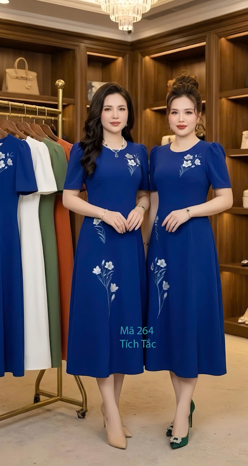 Dam 8 manh mau xanh coban theu hoa f264 3