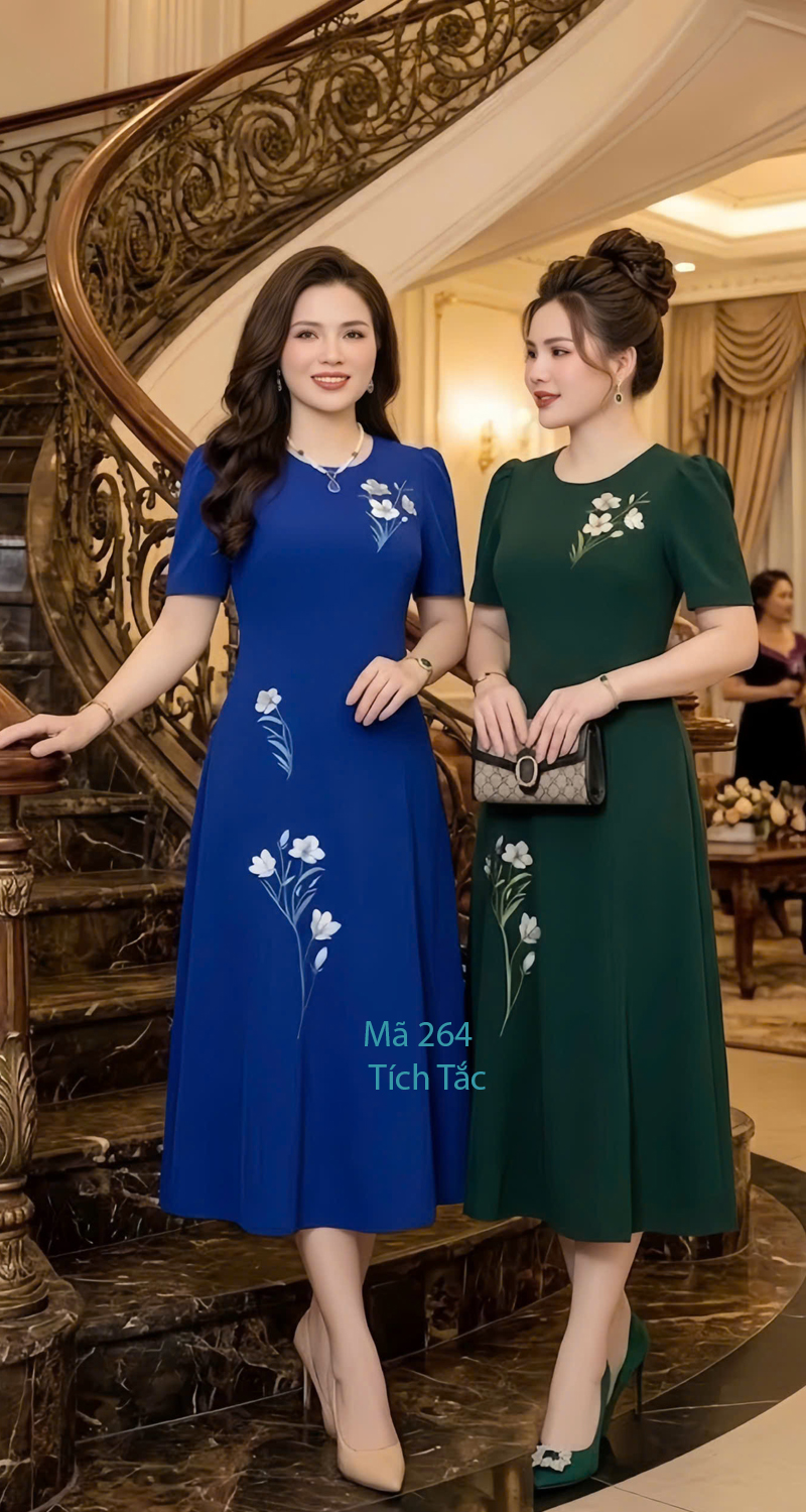 Dam 8 manh mau xanh coban theu hoa f264 4