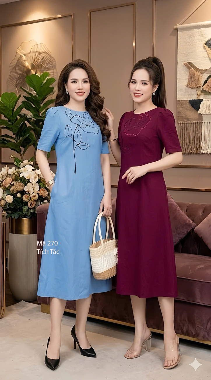 Dam suong theu vien hoa mau xanh da troi f270 6