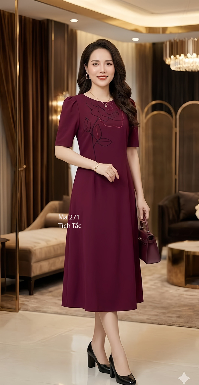 Dam suong theu vien hoa mau do man f271 6