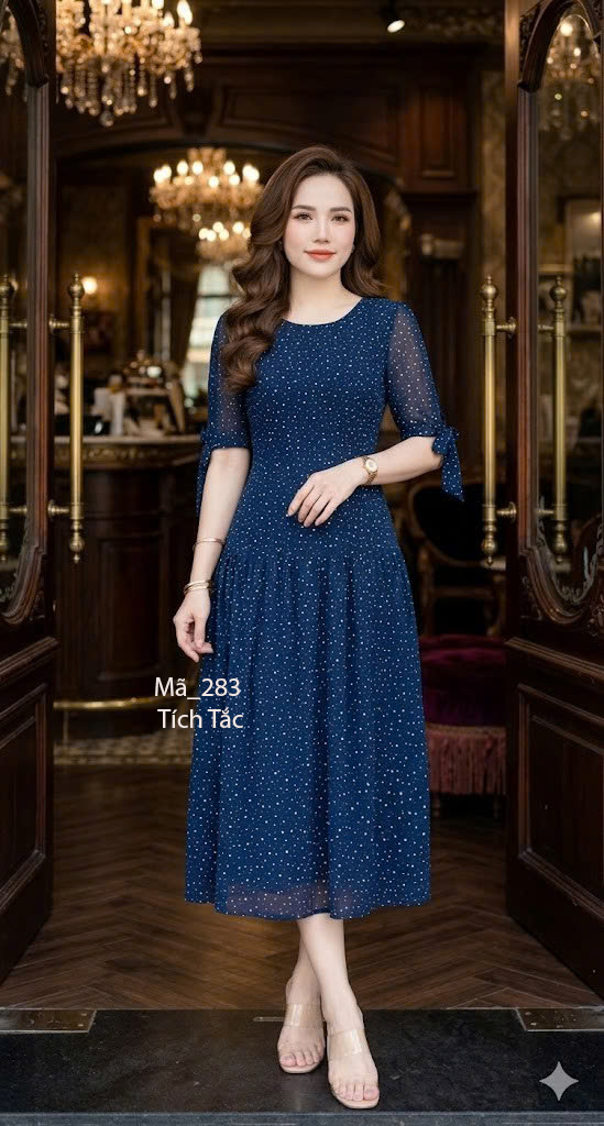 Dam co tron tang xanh den cham bi trang f283 4