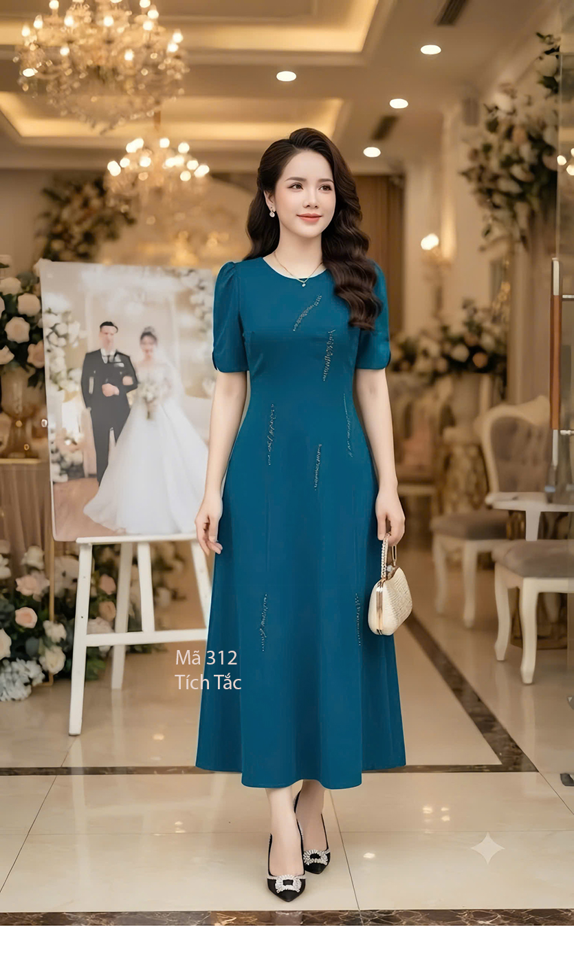 Dam thun cotton ket cuom mau xanh duong f312 6