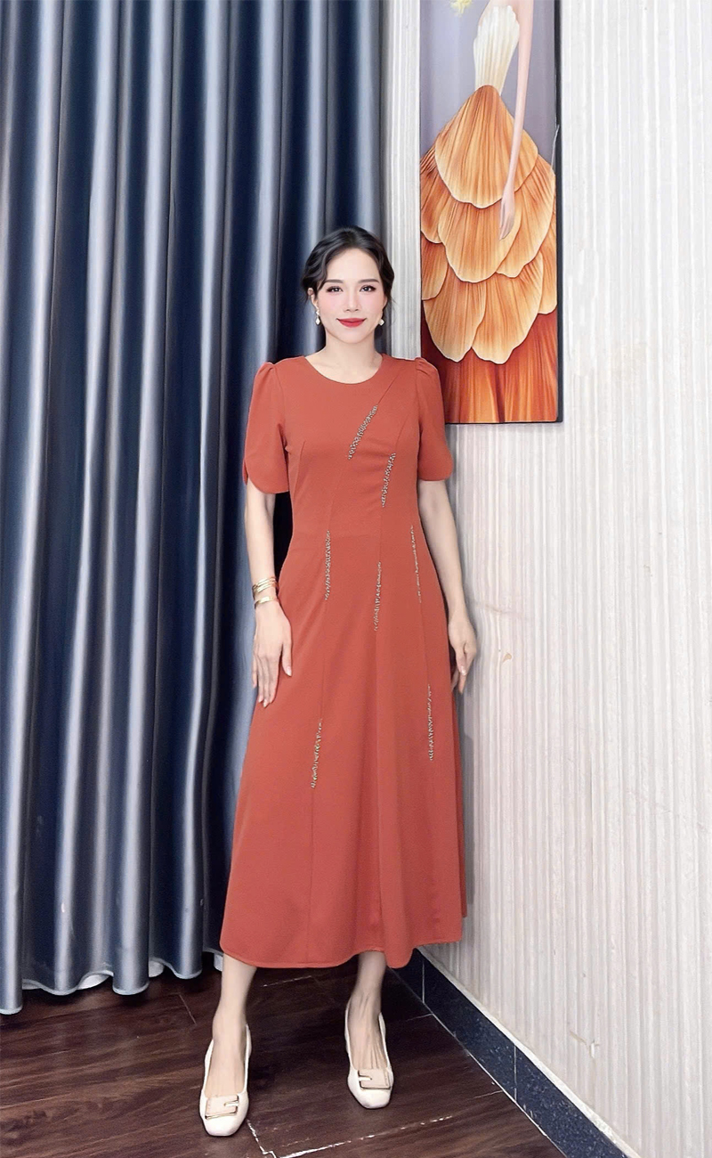 Dam thun cotton ket cuom mau cam f313 4