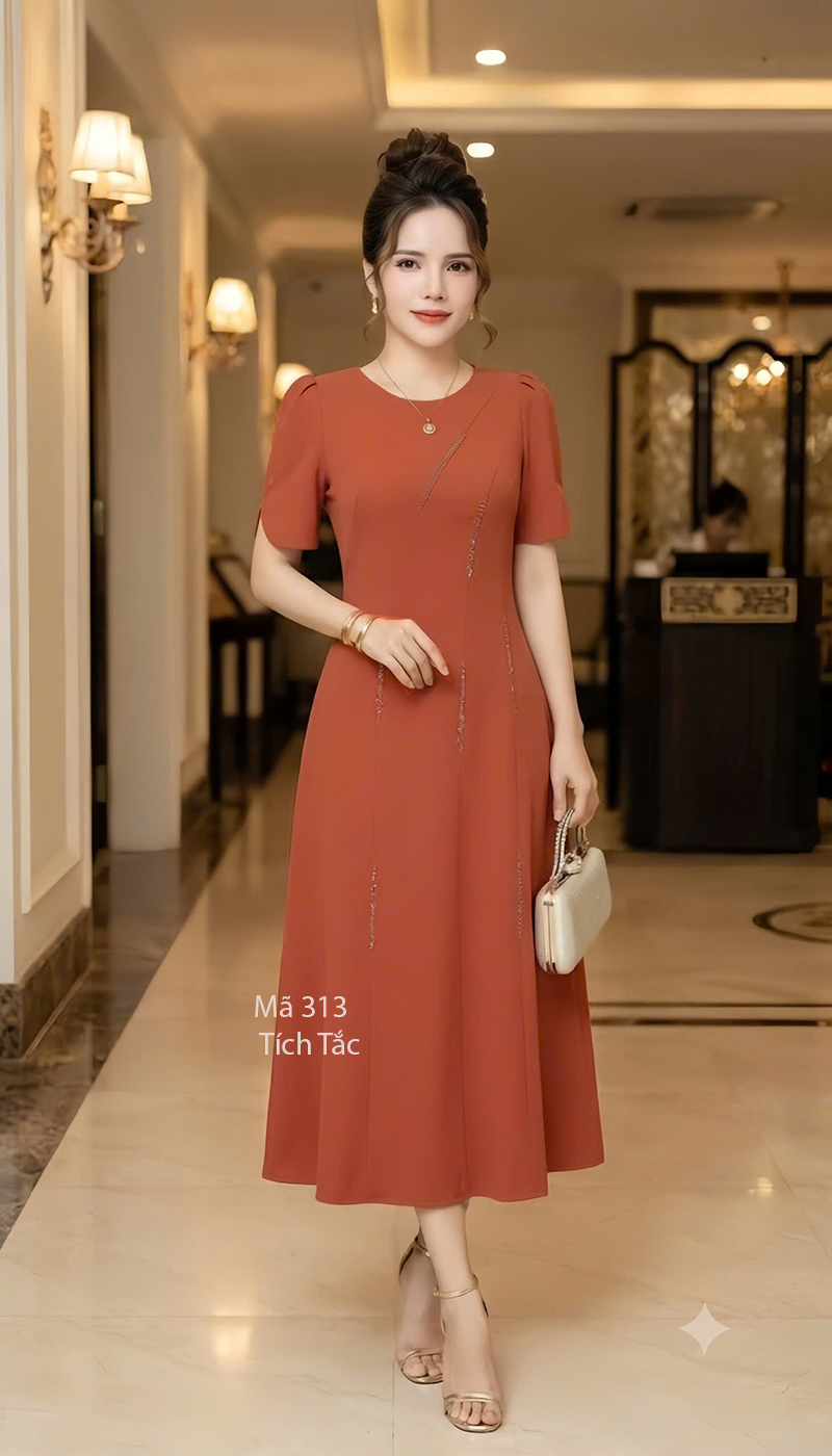 Dam thun cotton ket cuom mau cam f313 5