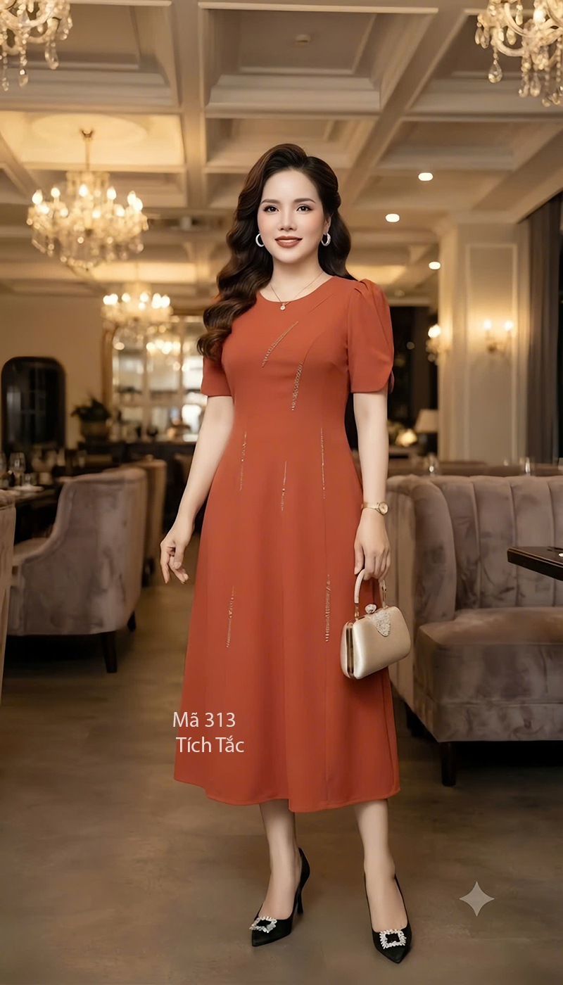 Dam thun cotton ket cuom mau cam f313 6