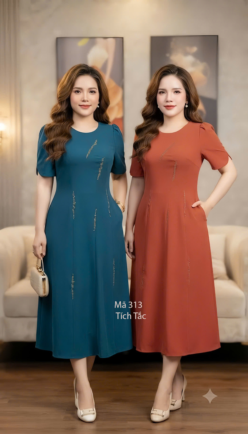 Dam thun cotton ket cuom mau cam f313 7