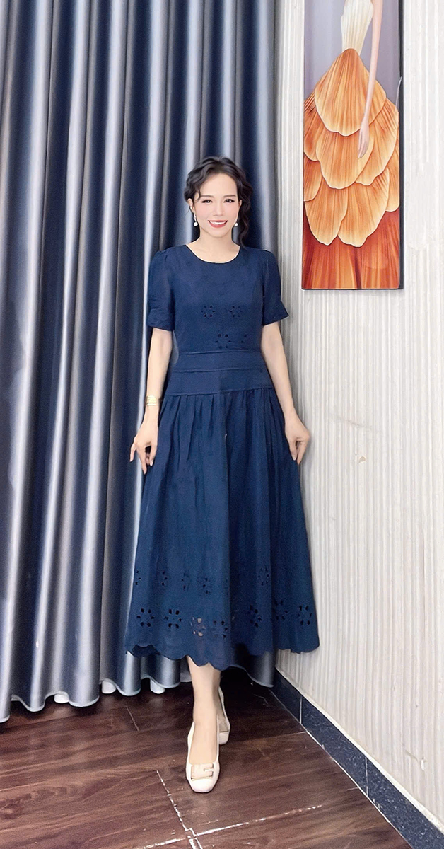 Dam xo theu vien eo mau xanh den f318 10