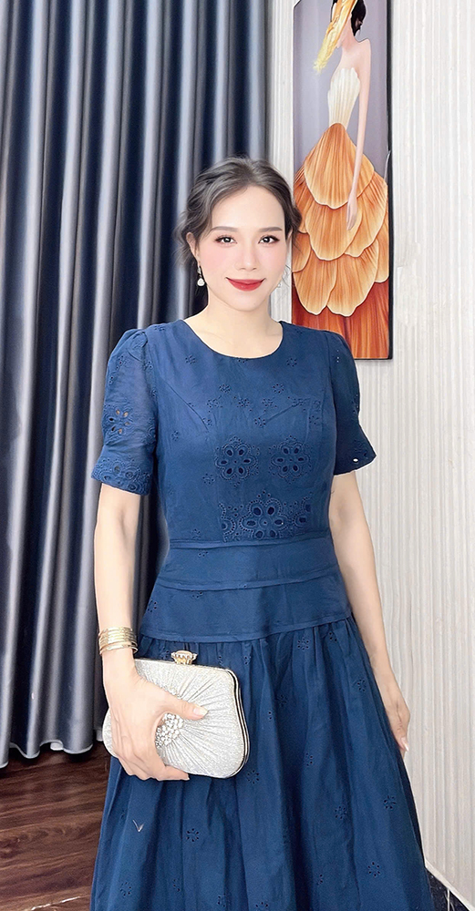 Dam xo theu vien eo mau xanh den f318 3