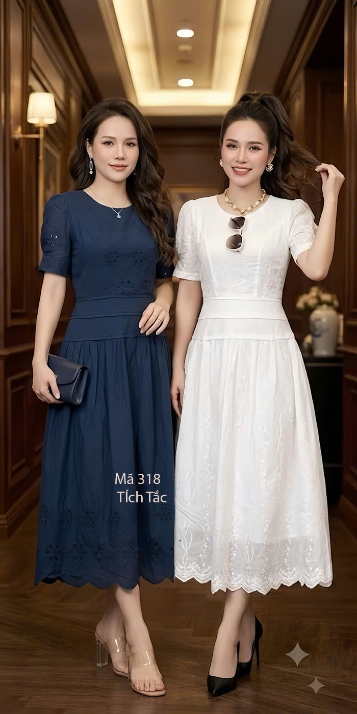 Dam xo theu vien eo mau xanh den f318 7