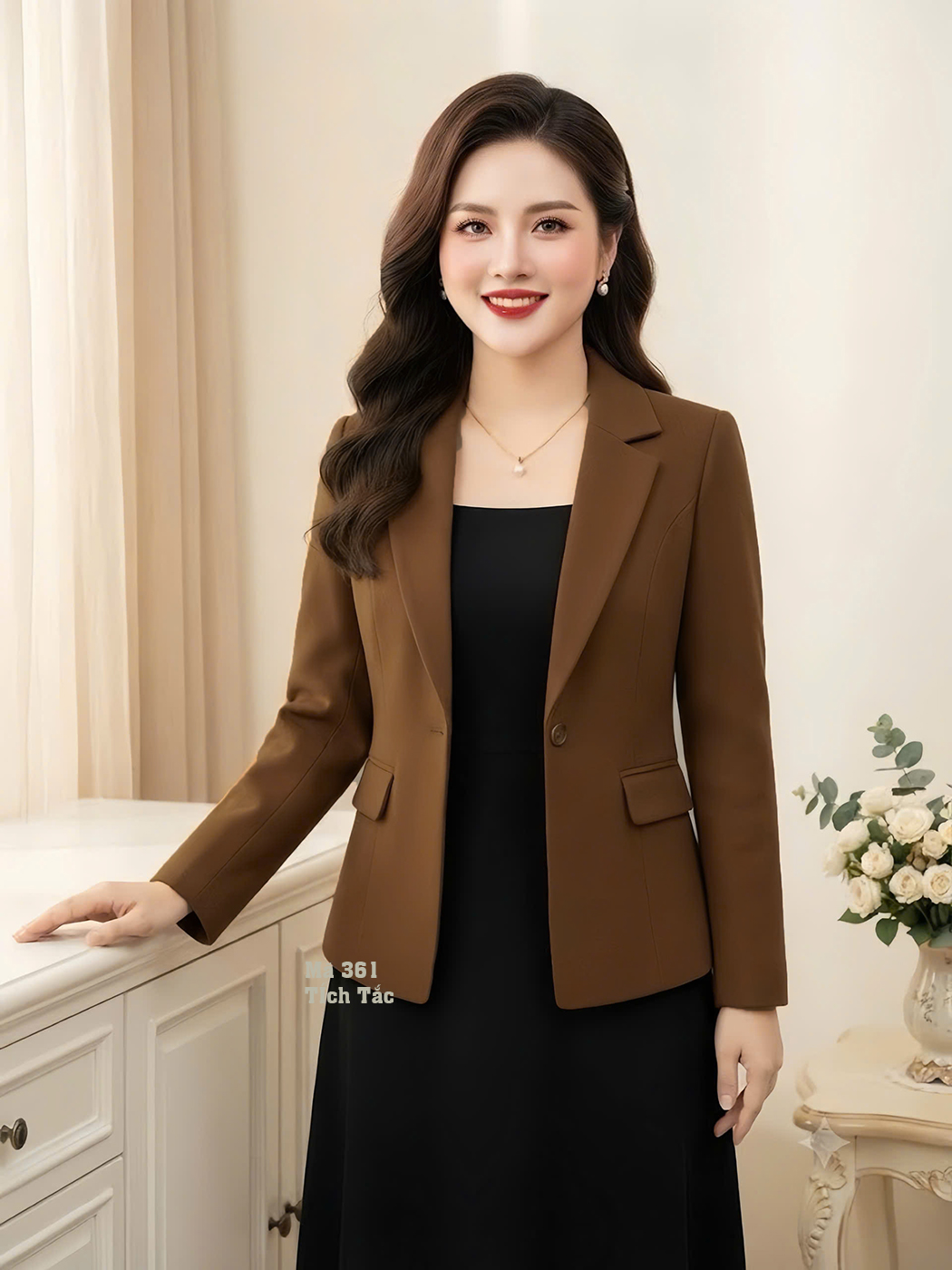 Ao khoac vest mau nau f361 6