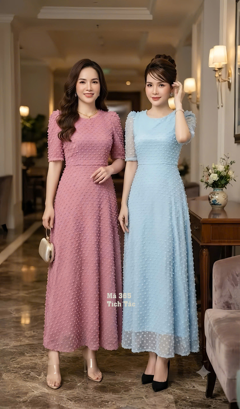 Dam maxi voan long vu mau hong f365 5