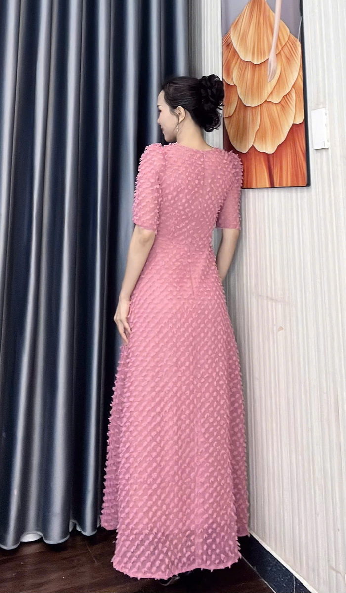 Dam maxi voan long vu mau hong f365 8