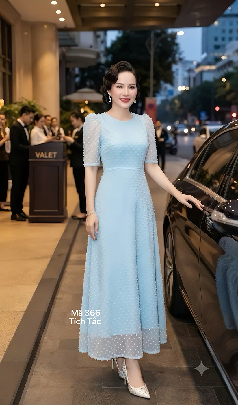 Dam maxi voan long vu mau xanh bien f366 8