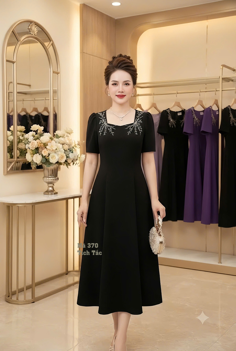 Dam co vuong ket cuom mau den f370 2