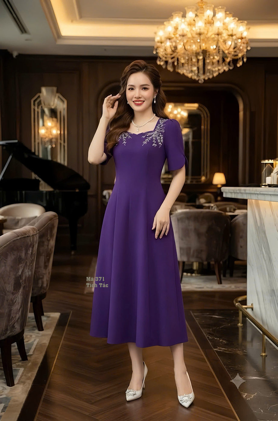 Dam co vuong ket cuom mau tim f371 2